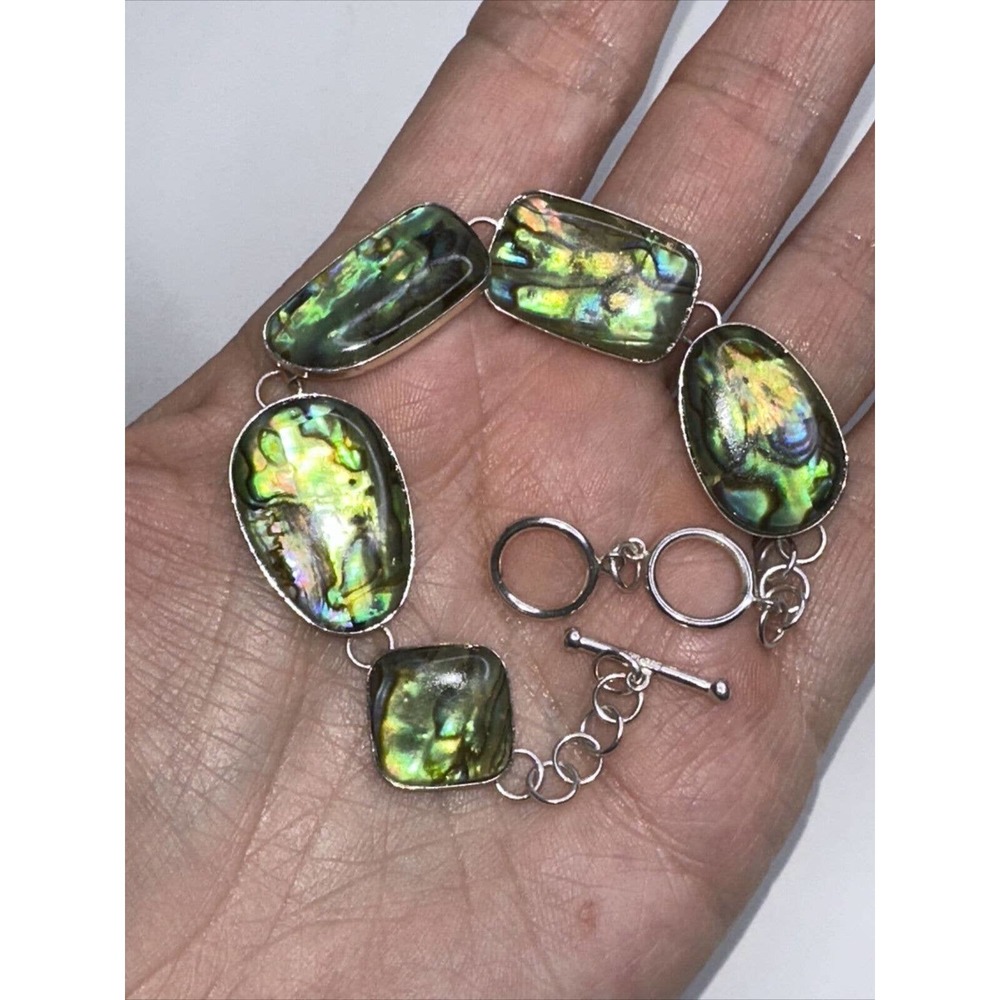 Sterling silver Abalone Links Bracelet Toggle Clasp LLC 925 signed